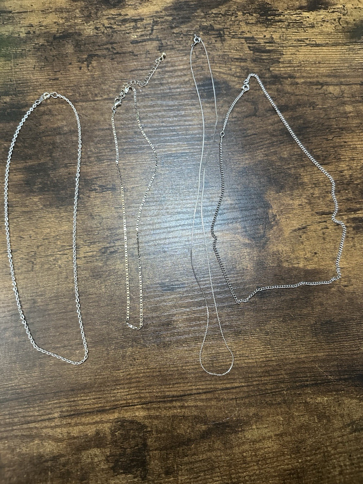 Silver Tone Chain Necklace Lot 4 Cable & Box Chains Minimalist Layering 16-22”