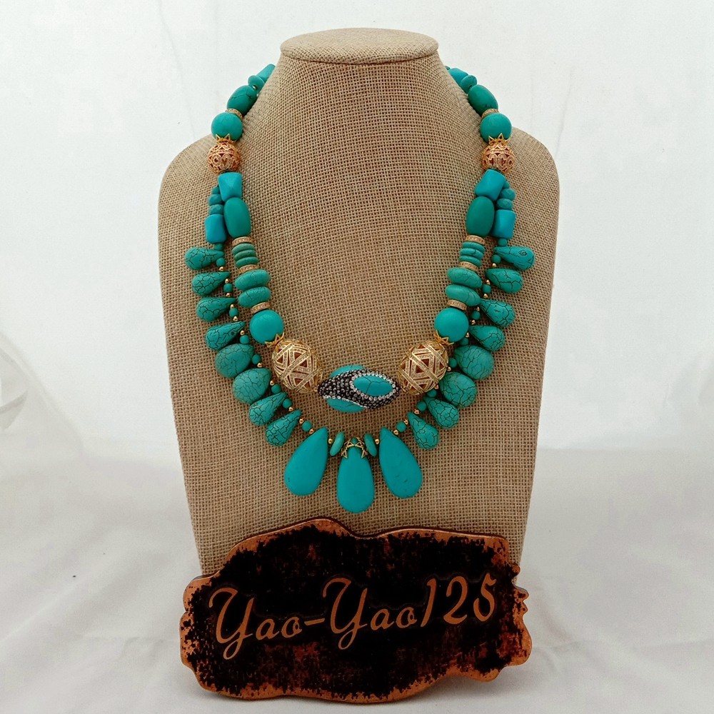 18” 2 Rows Multi Shape Blue Turquoise CZ Necklace