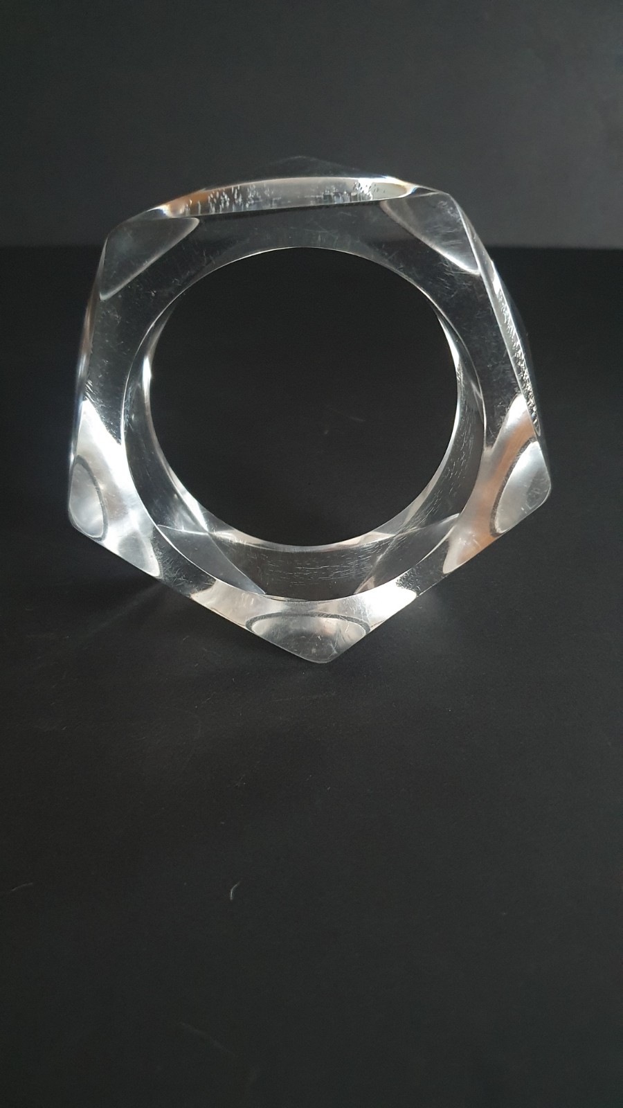 Vintage 1980s Marion Godart Bangle Bracelet Large Chunky Clear Lucite Pentagon