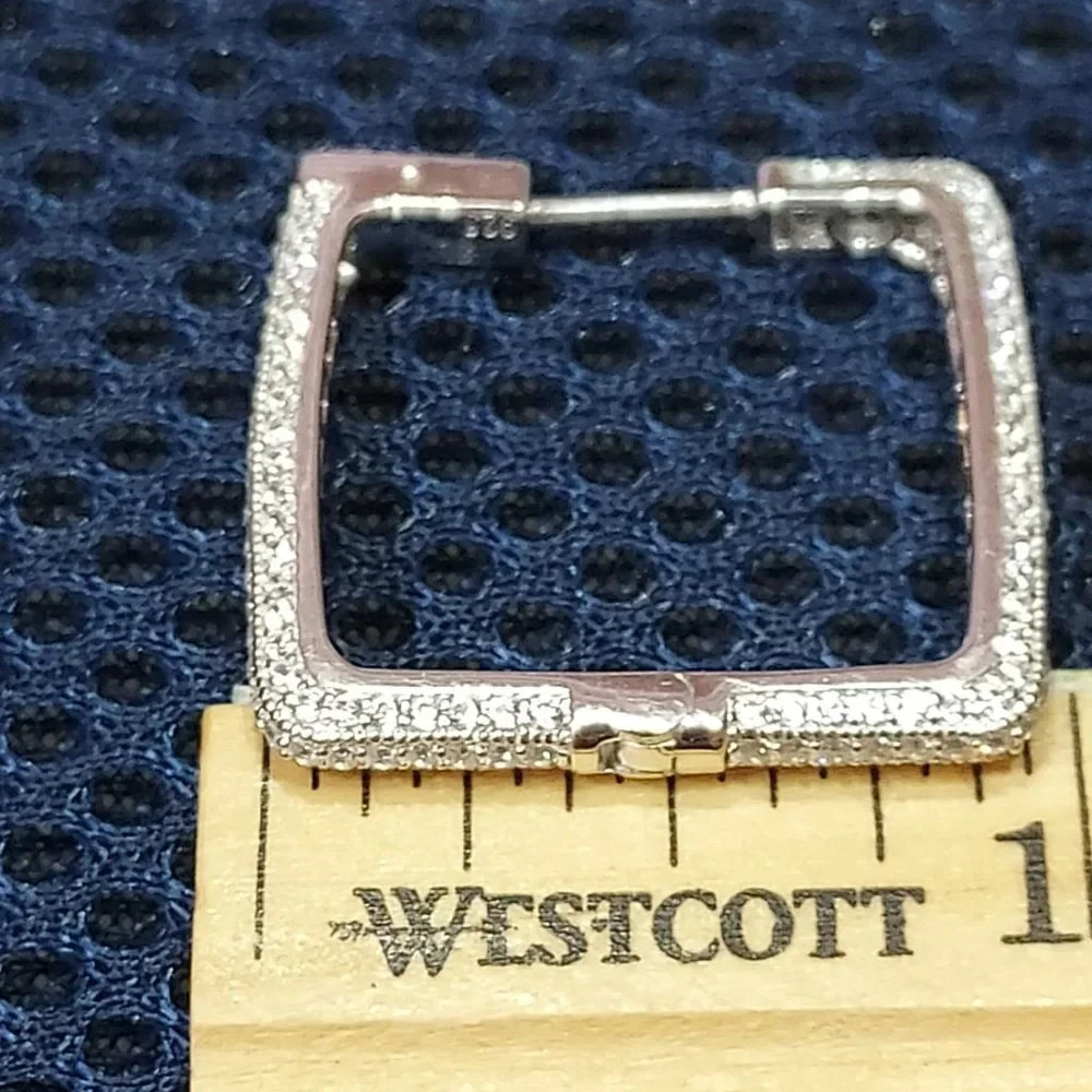 Suzy Levian Sterling Silver Square hoop CZ Earring Single earring replacement