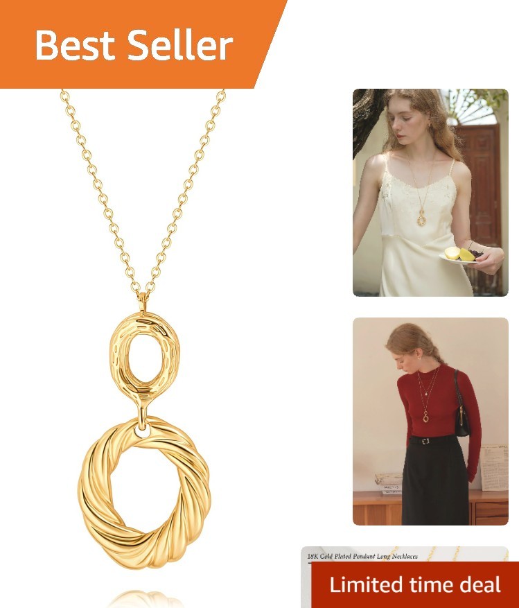 Chic Handcrafted Long Pendant Necklace in 18K Gold – Perfect for Any Occasion