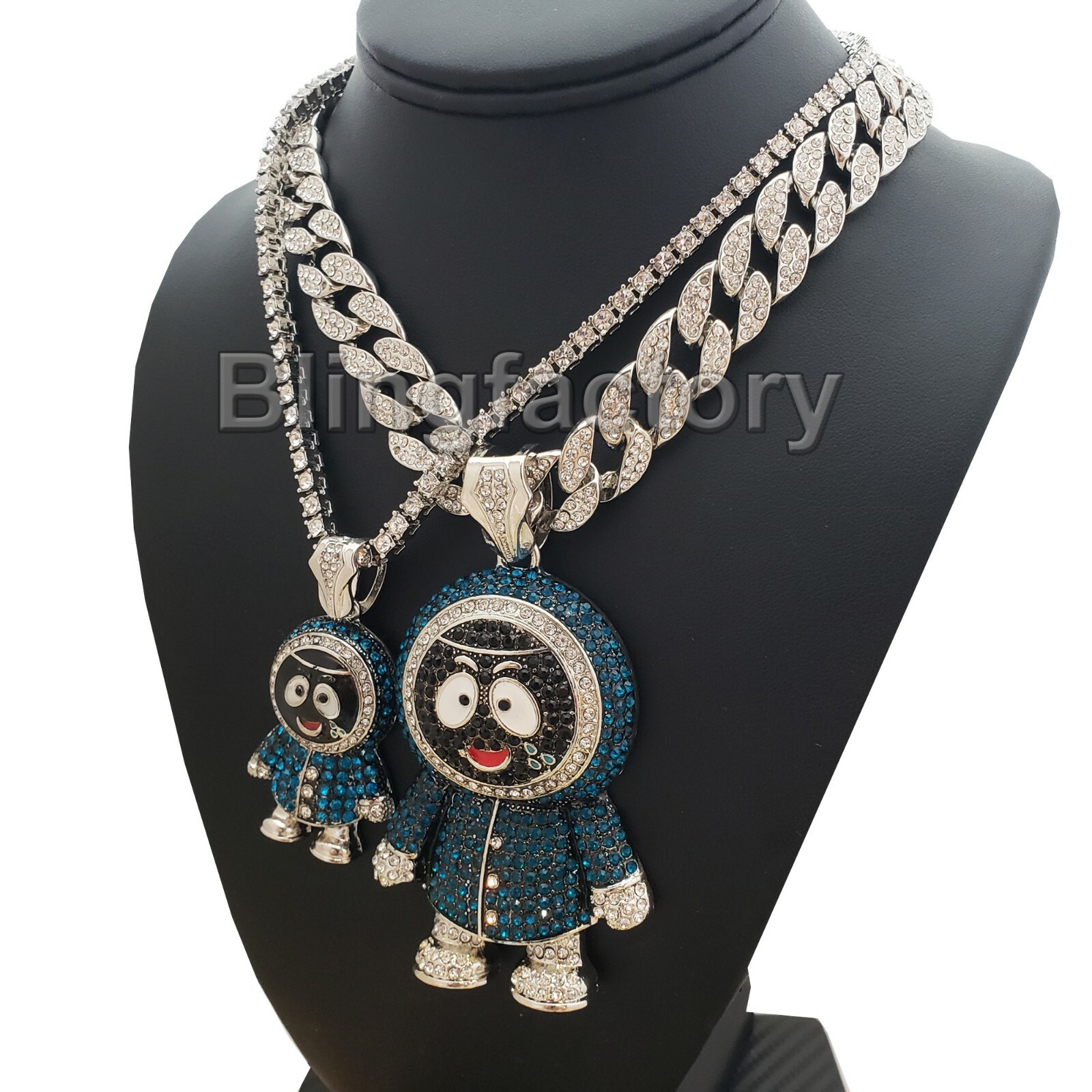 Silver Plated BRICK SQUAD ESKIMO & 18″ Iced Cubic Zirconia Cuban Chain Necklace