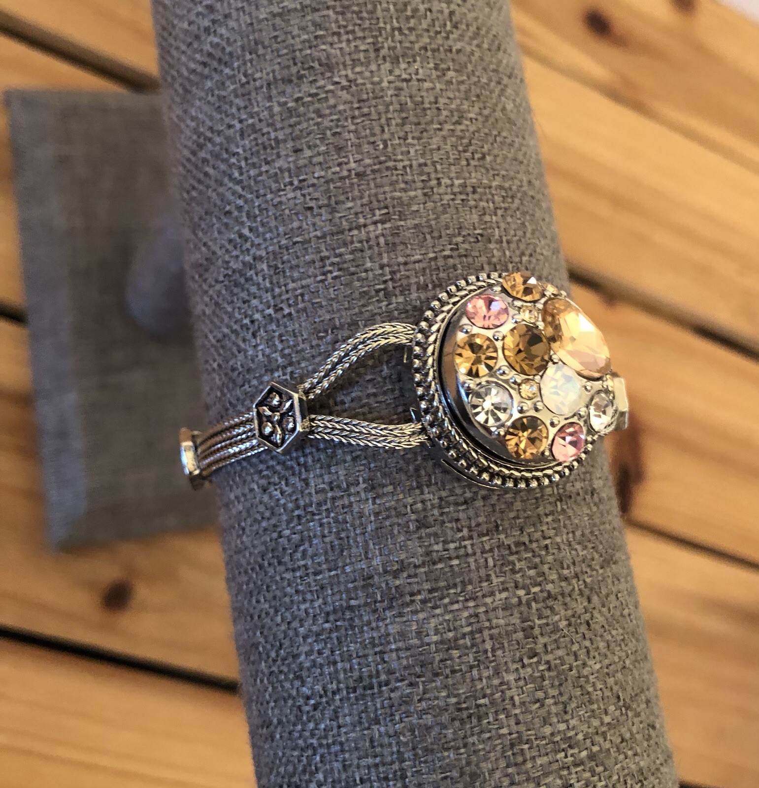 Ginger Snaps Heritage Chain Bracelet w/ Pink Amber Rhinestone Snap 7″ – 8.5″