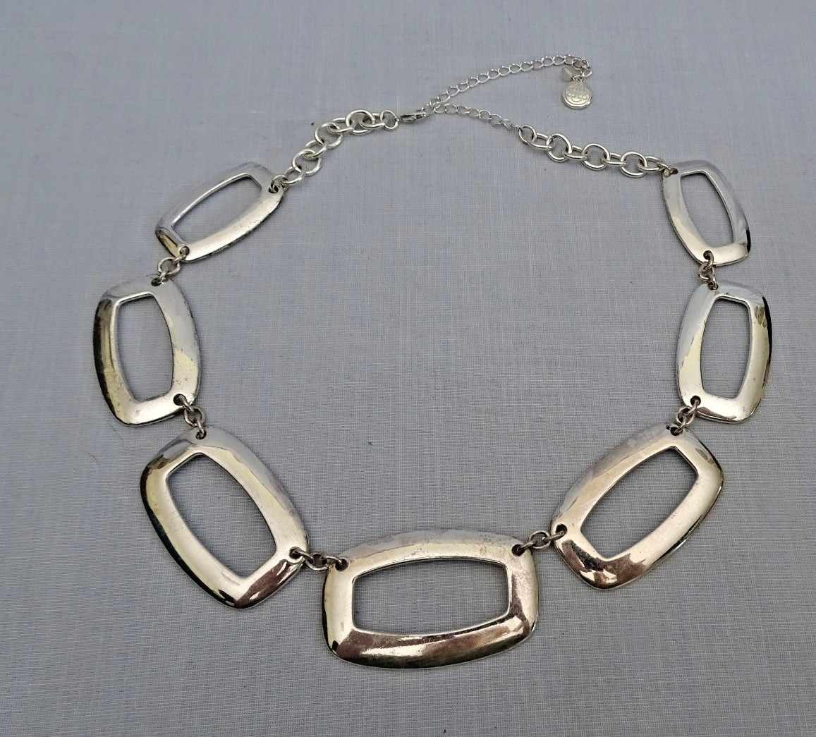 Banana Republic Signed Necklace Chunky Open Rectangle Links Silver Tone 18”