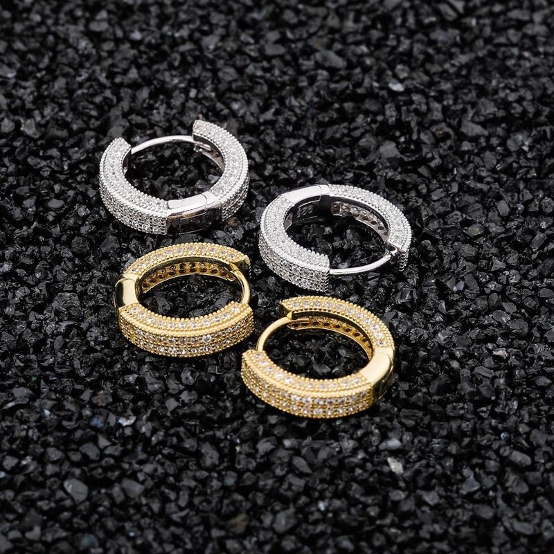 Women Men 14K Gold Plated 925 Sterling Silver Iced Cz Huggie Hoop Earring