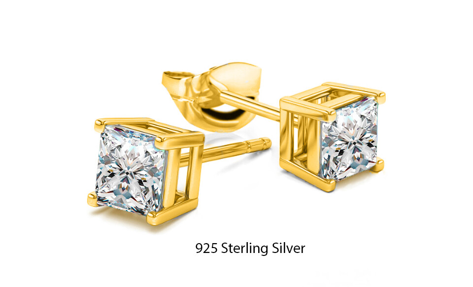 925 Sterling Silver Stud Earrings Cubic Zirconia Round Women 4PC CZ Earrings Set