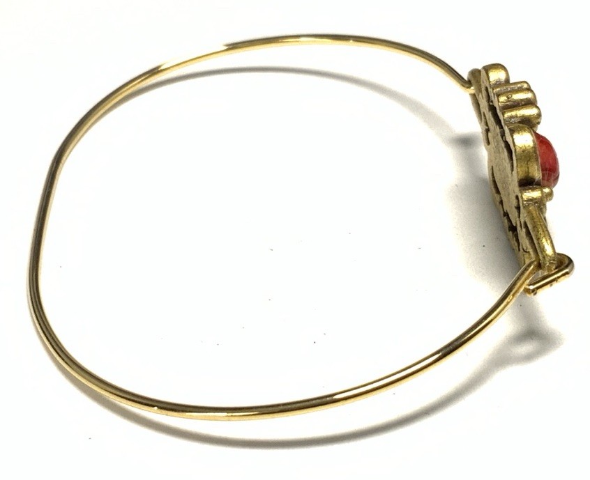 Gold Tone Red Resin Hook Bangle 6-inches LV126