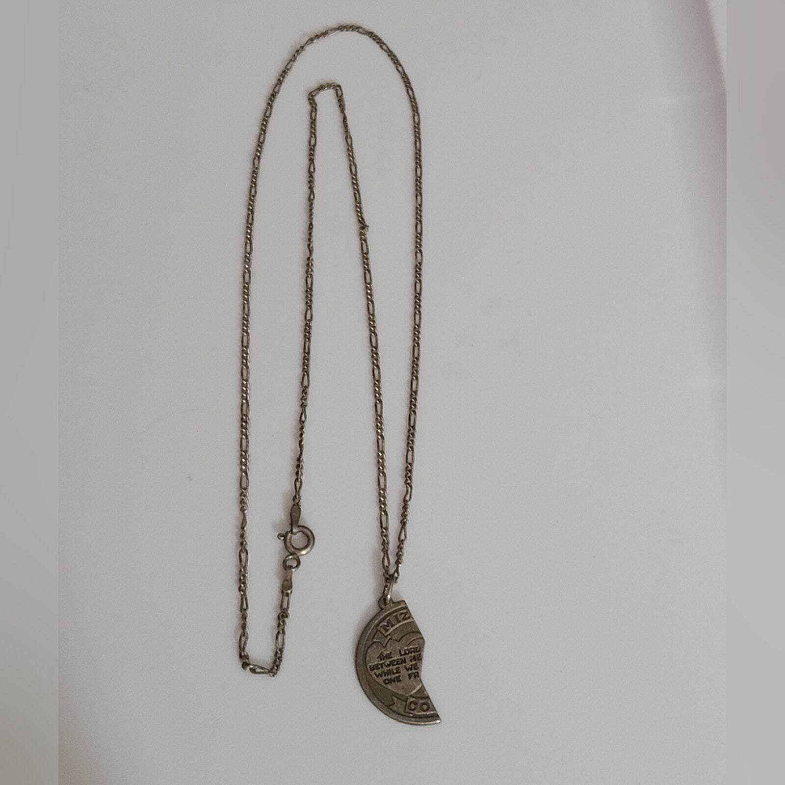 Vintage sterling silver Figaro Italy chain Mizpah coin necklace friendship vtg