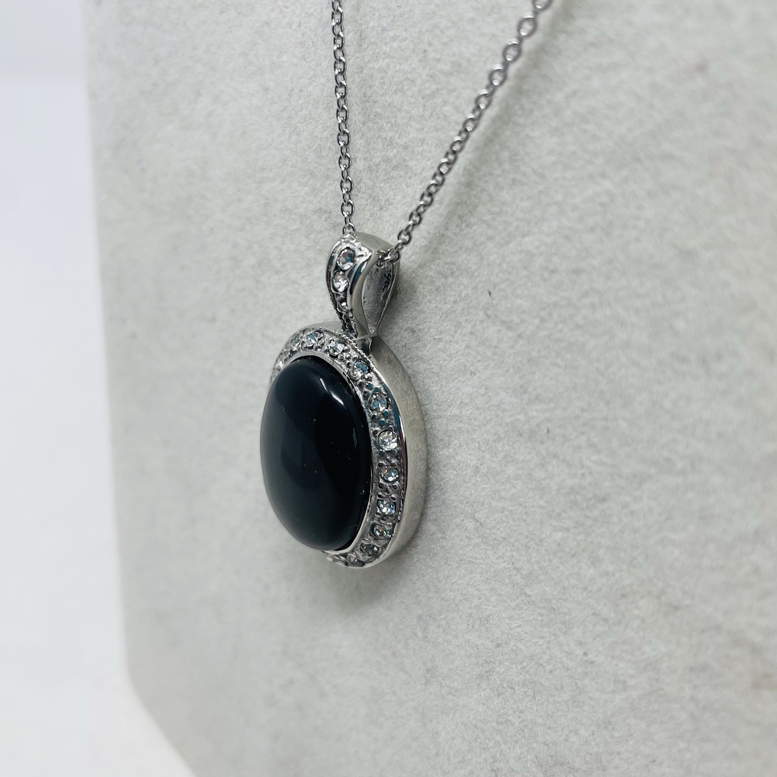 Shop LC Black Onyx/White Austrian Crystal Oval Pendant in Stainless Steel 5232