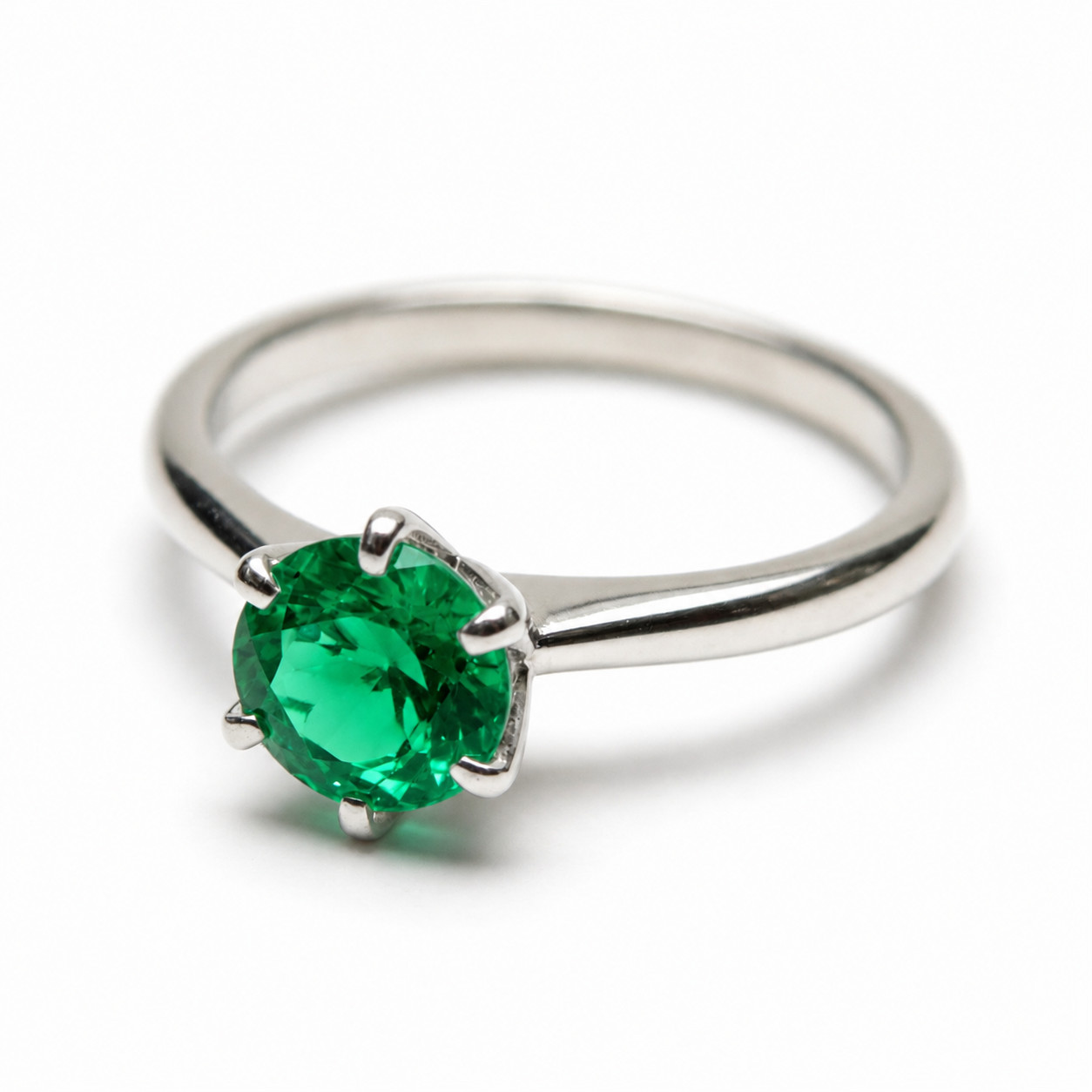925 Sterling Silver Round Green Emerald 1.20CT Solitaire Engagement Ring