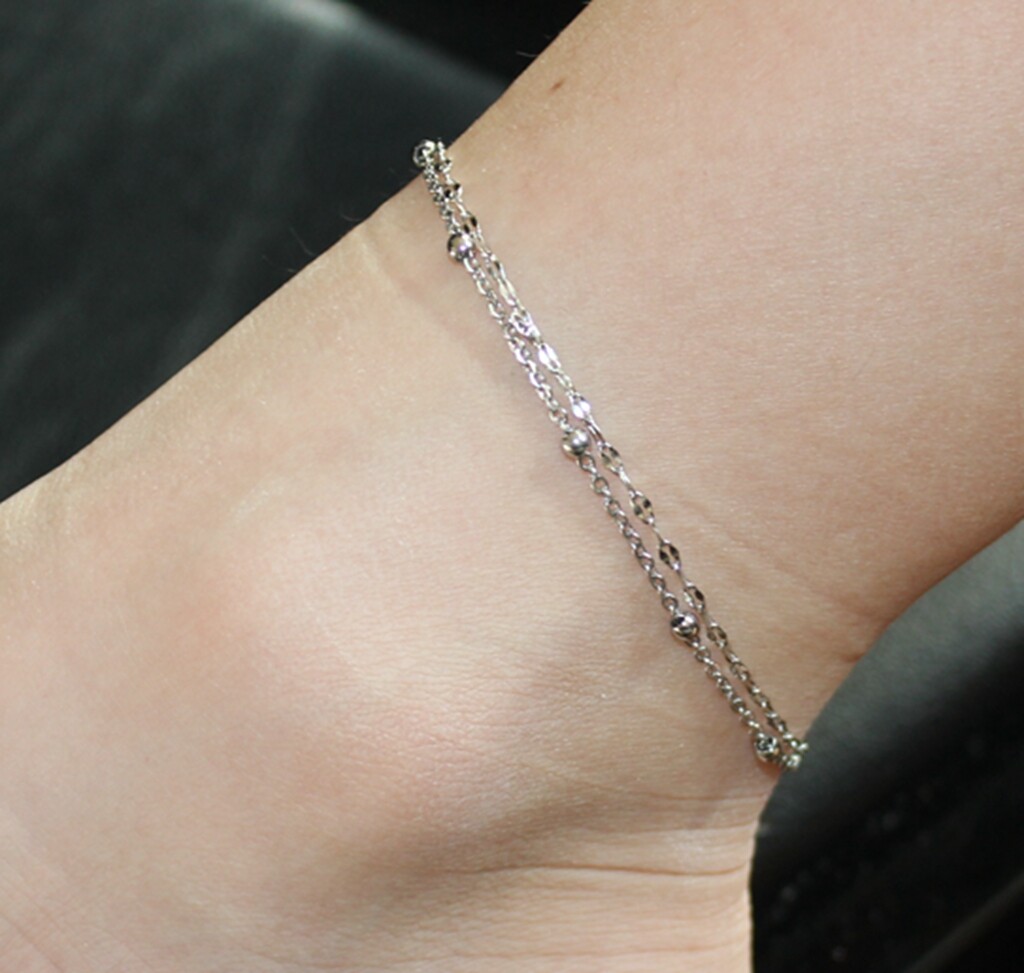 Titanium Stainless Steel Delicate Double Bead Twist Chain Anklet Bracelet 8-9.6″