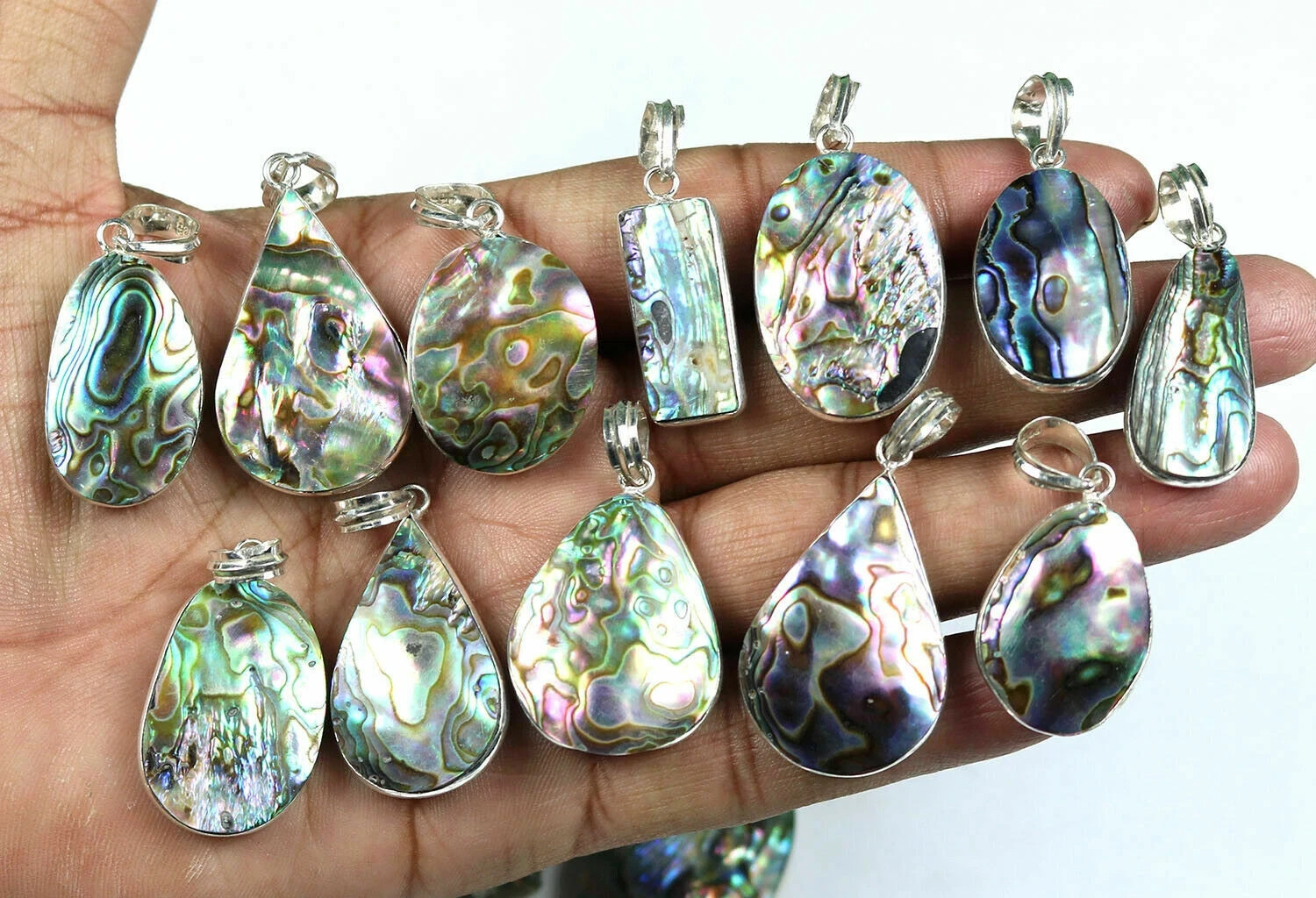 BULK !! Abalone Shell Gemstone Pendant Wholesale Lot 925 Silver Plated Jewelry