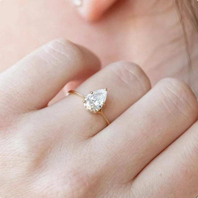 1 Ct Pear Cut Diamond Solitaire Engagement Wedding Ring 14K Yellow Gold Over