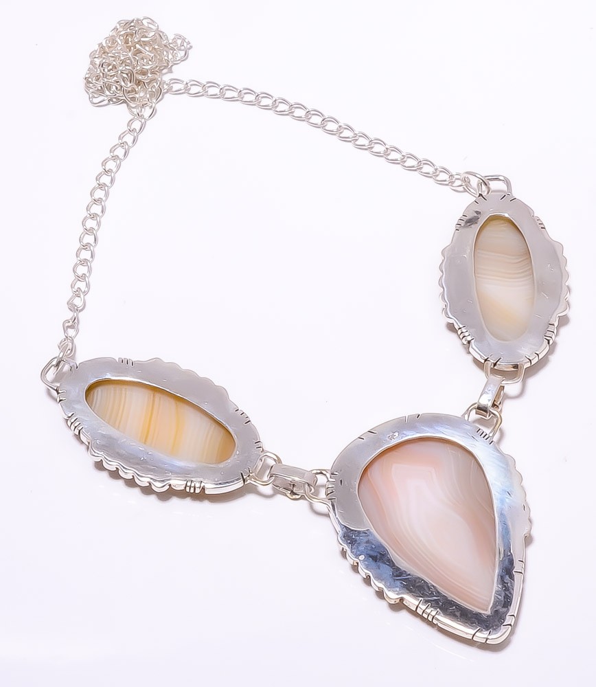 Yellow Banded Agate 925 Sterling Silver Necklace 17.99″, Christmas Gift N6175-2