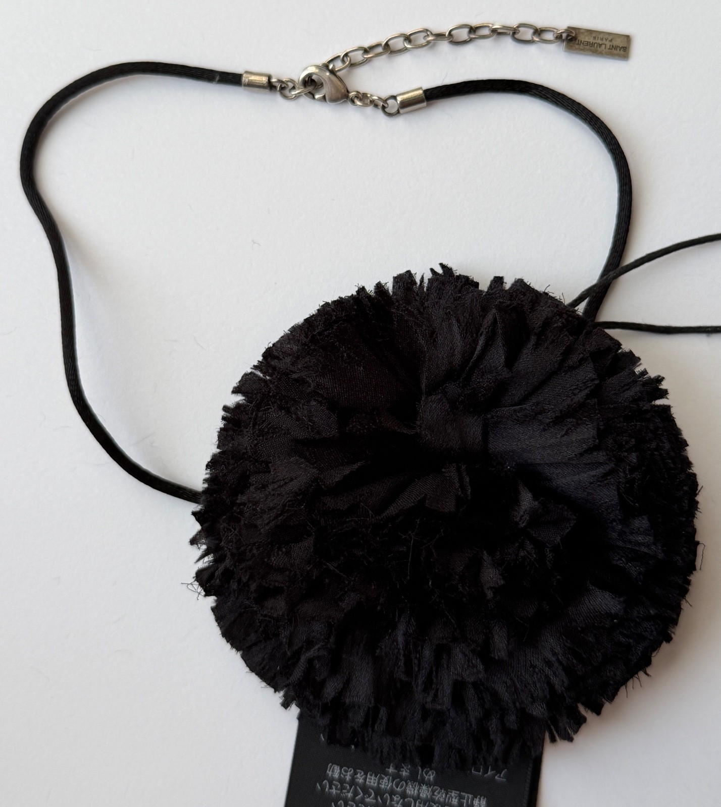 NWT Saint Laurent YSL Crumpled Silk Flower Jet Rose Runway Choker Necklace $1295