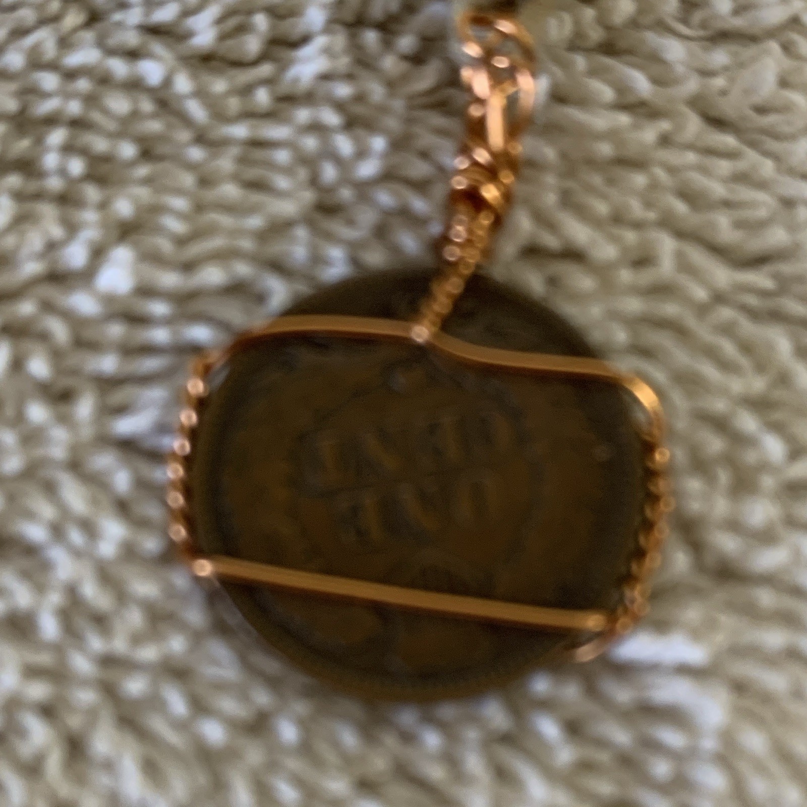 One Cent Indian Head Coin Pendant Necklace 1908 Wire Wrapped Engraved Gold Tone