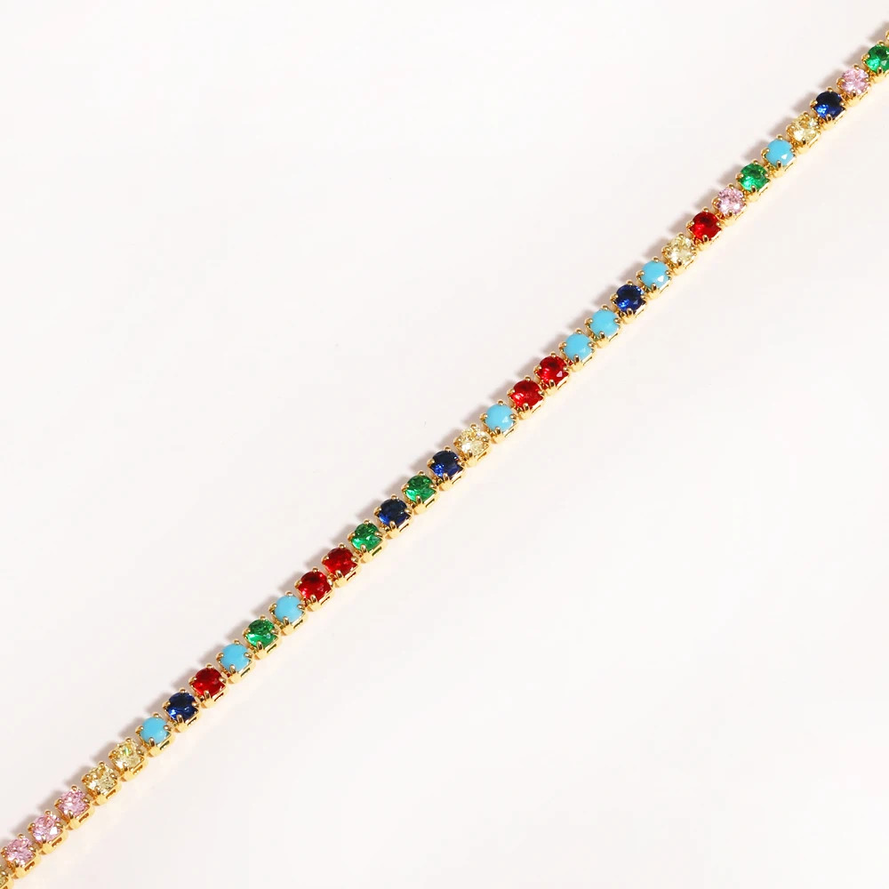 Gold Color Tennis Chain Necklace 2mm Simulated Zirconia 16in Women Jewelry