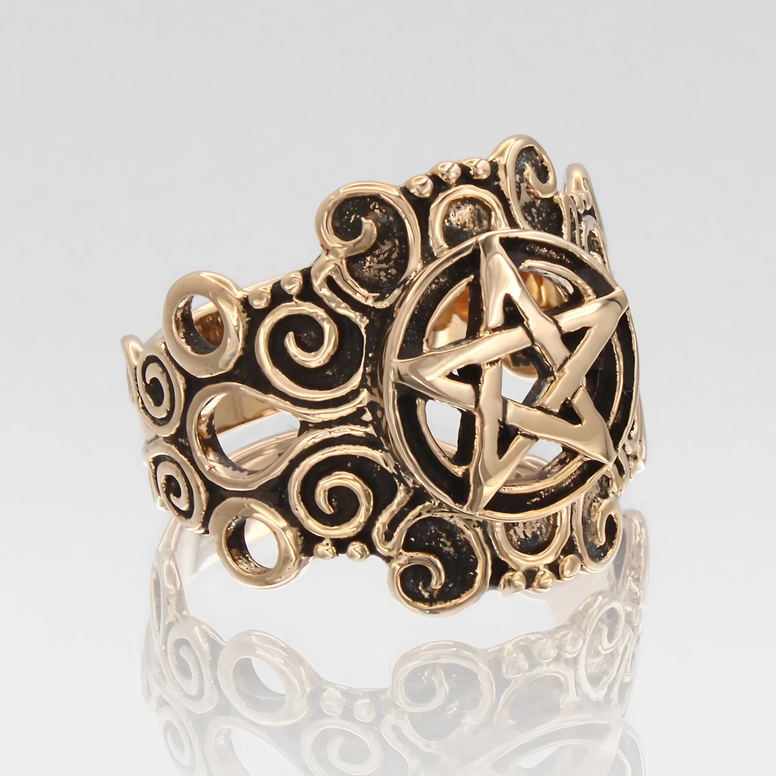 Large Ornate Bronze Pentacle Ring Pentagram Witch Jewelry Wiccan Pagan Jewelry