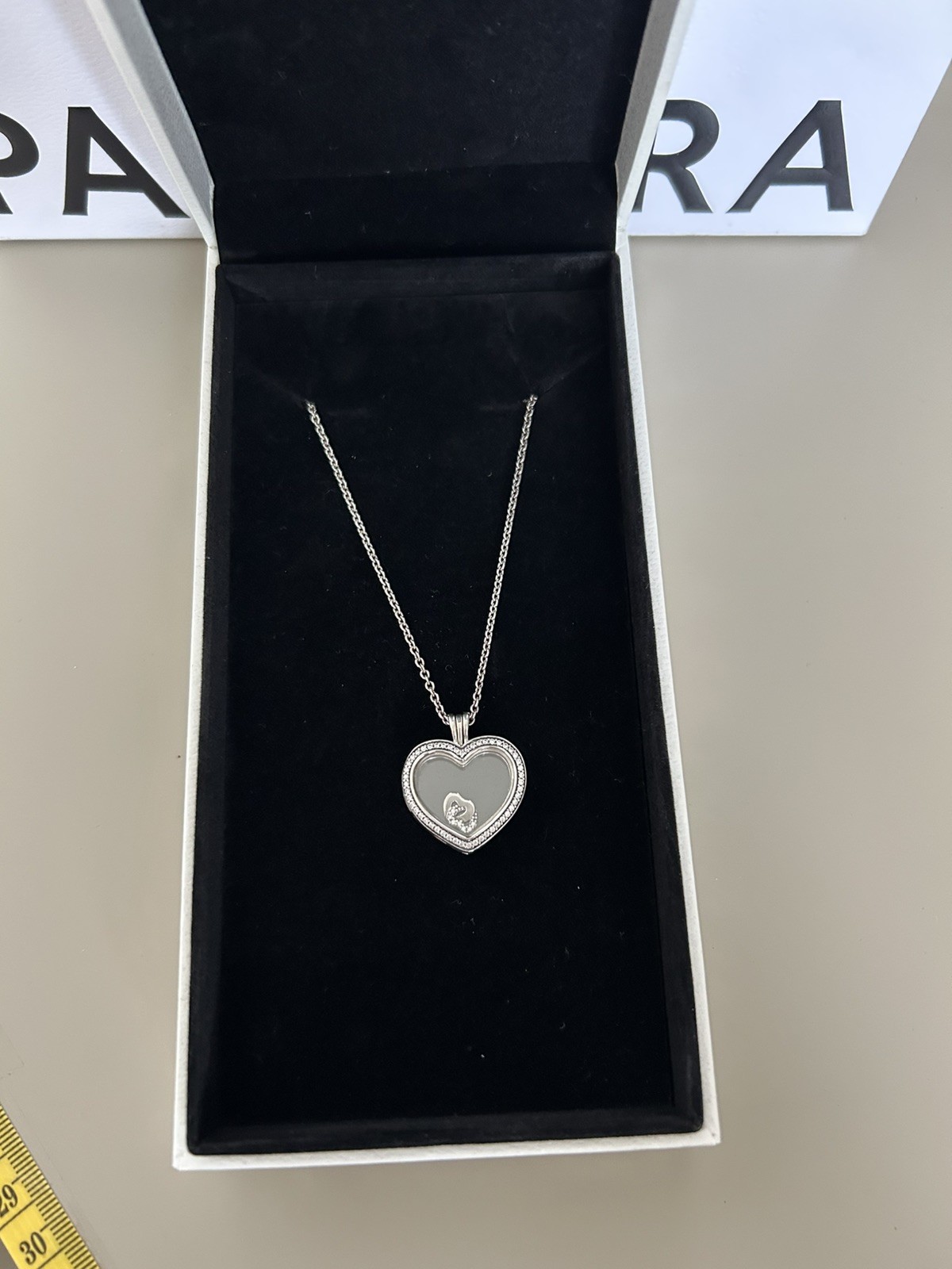 Authentic Pandora 2.5cm pavé Heart floating Locket & adjustable chain
