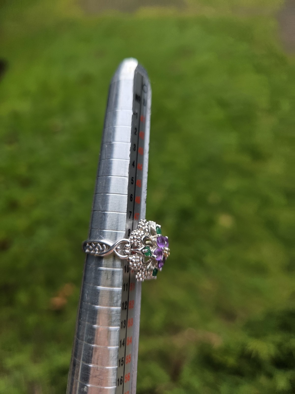 Sterling Silver Flower Ring 925 Size 5 Emerald Ruby Cubic Zirconia Art Deco Styl