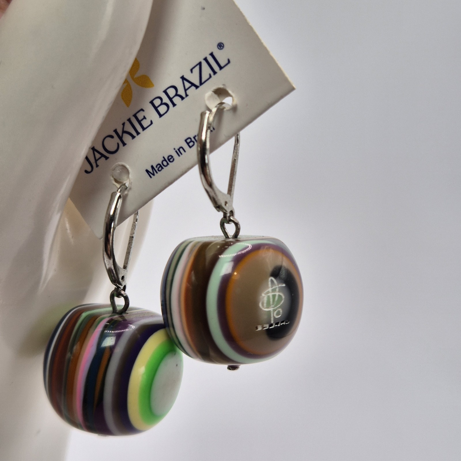 Jackie Brazil Sobral Cat Eyes Liquorice Allsorts Resin Earrings Rainbow Coloured