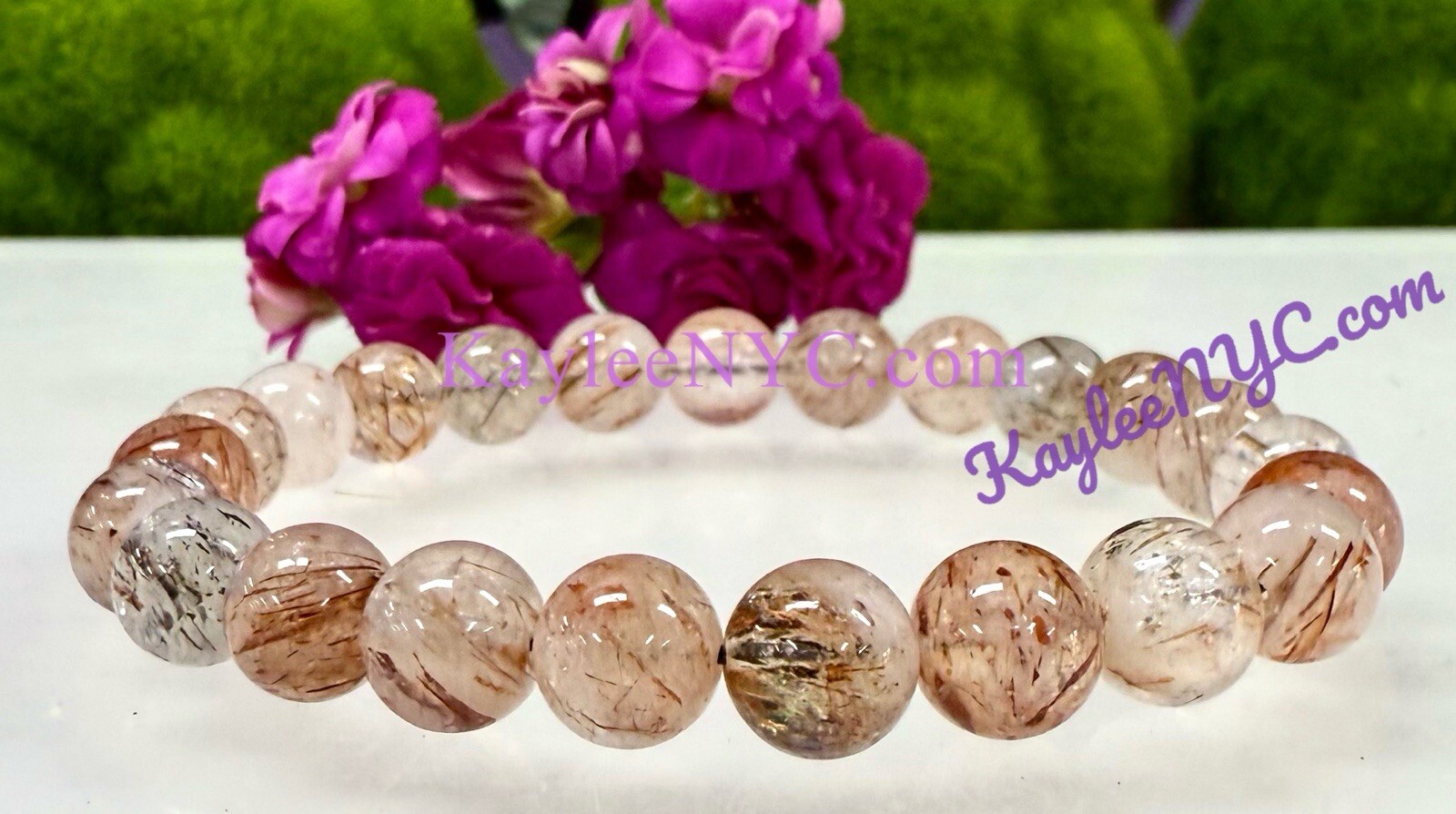 Wholesale Lot 6 Pcs Natural Rutilated Quartz 8mm 7.5” Stretch Bracelet