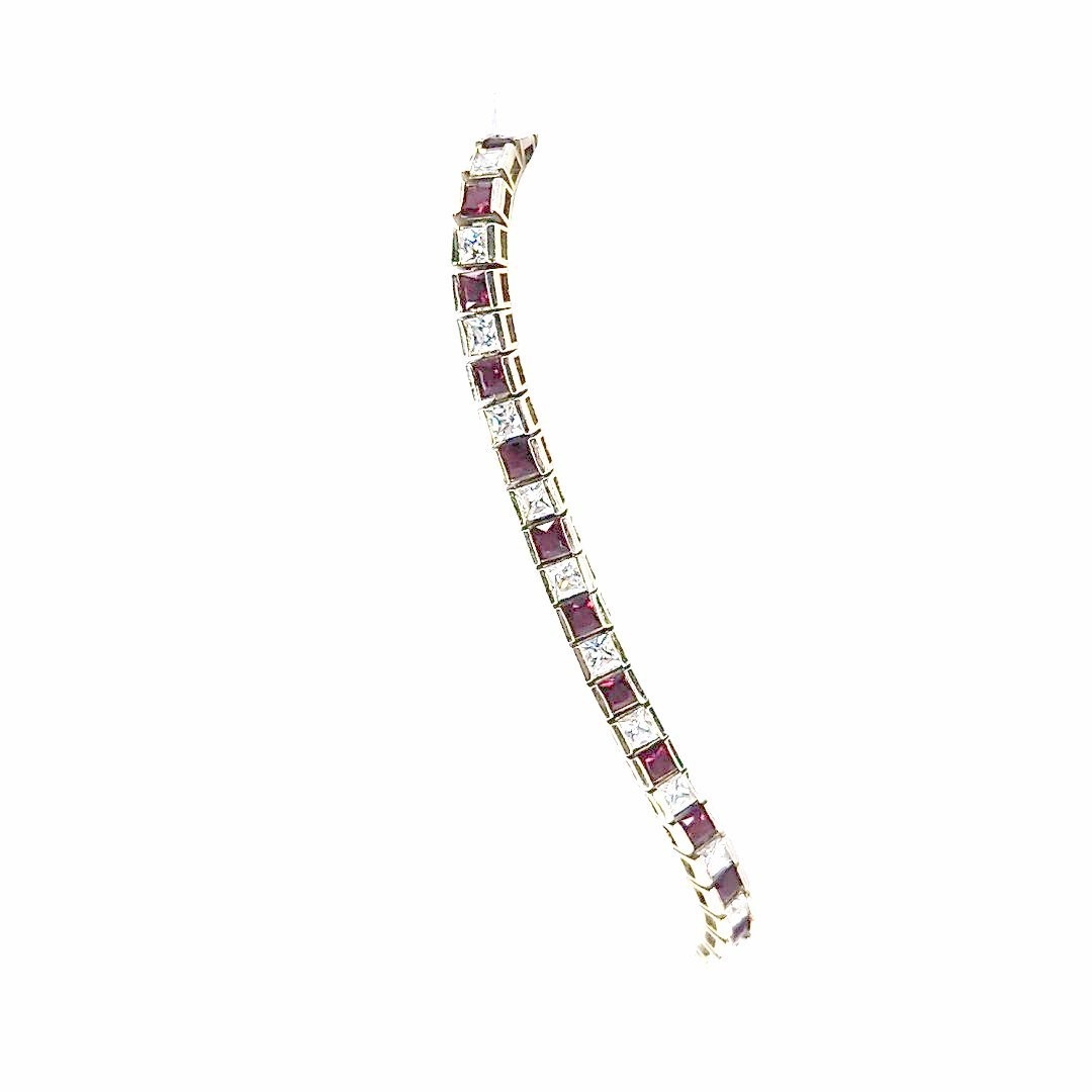 Ross Simons 7.5″ lab created Ruby CZ Tennis Bracelet Gold over Silver 925
