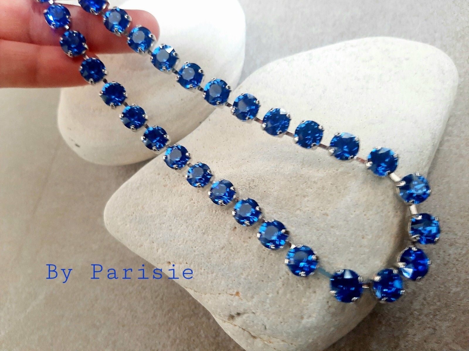 Blue Sapphire Tennis Necklace – Silver Cup Chain Collier for Graduate Gift