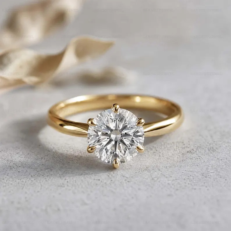 Moissanite Ring, Brass Gold Alloy ,Gemstone Ring ,Women Gift for her