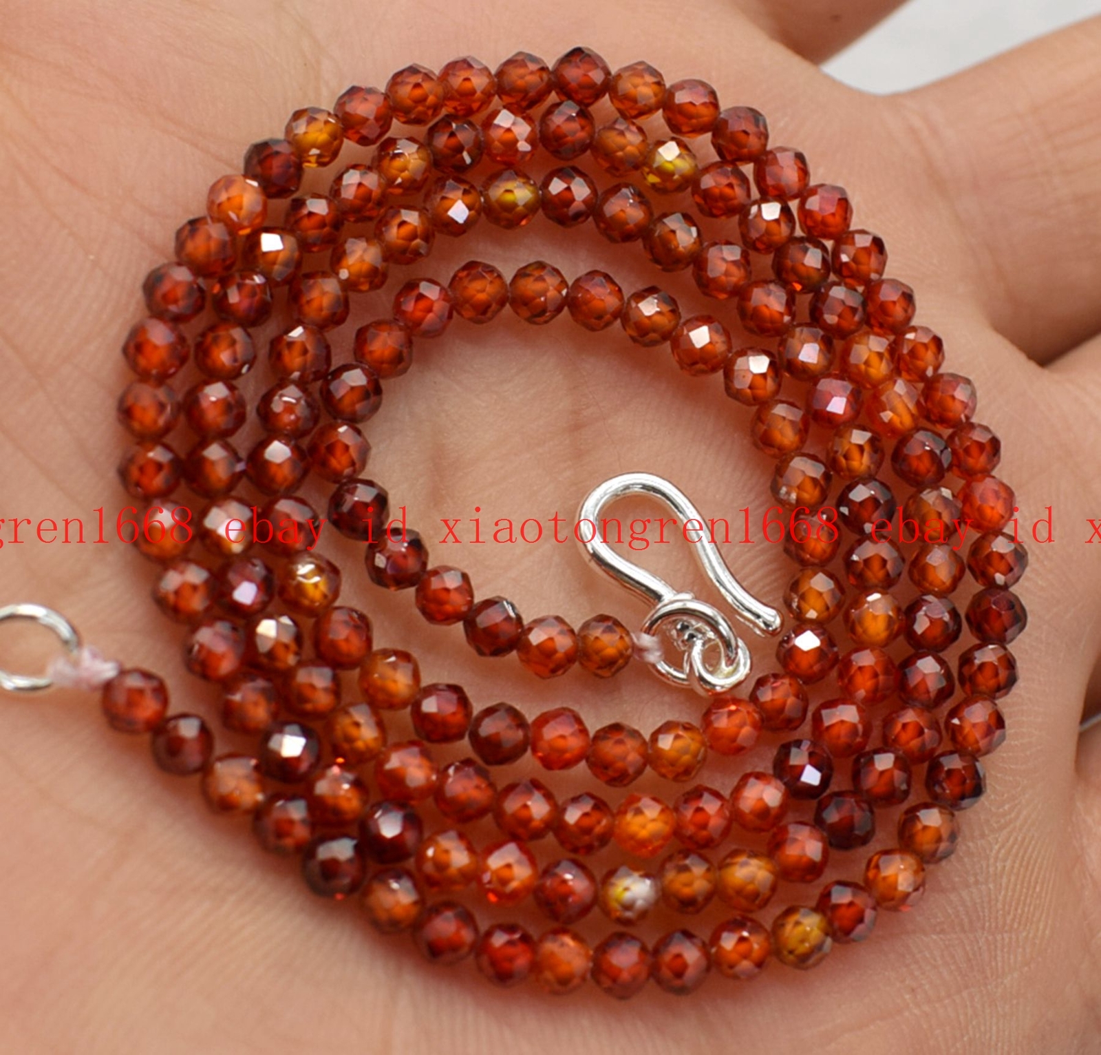 Small Pretty Natural 3mm Faceted Red Zircon Gems Round Beads Necklace 16-36in