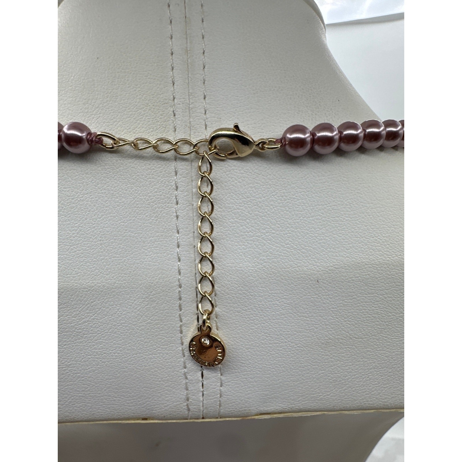 Charter Club Pink Faux Pearl Crystal Y Drop Necklace 19″