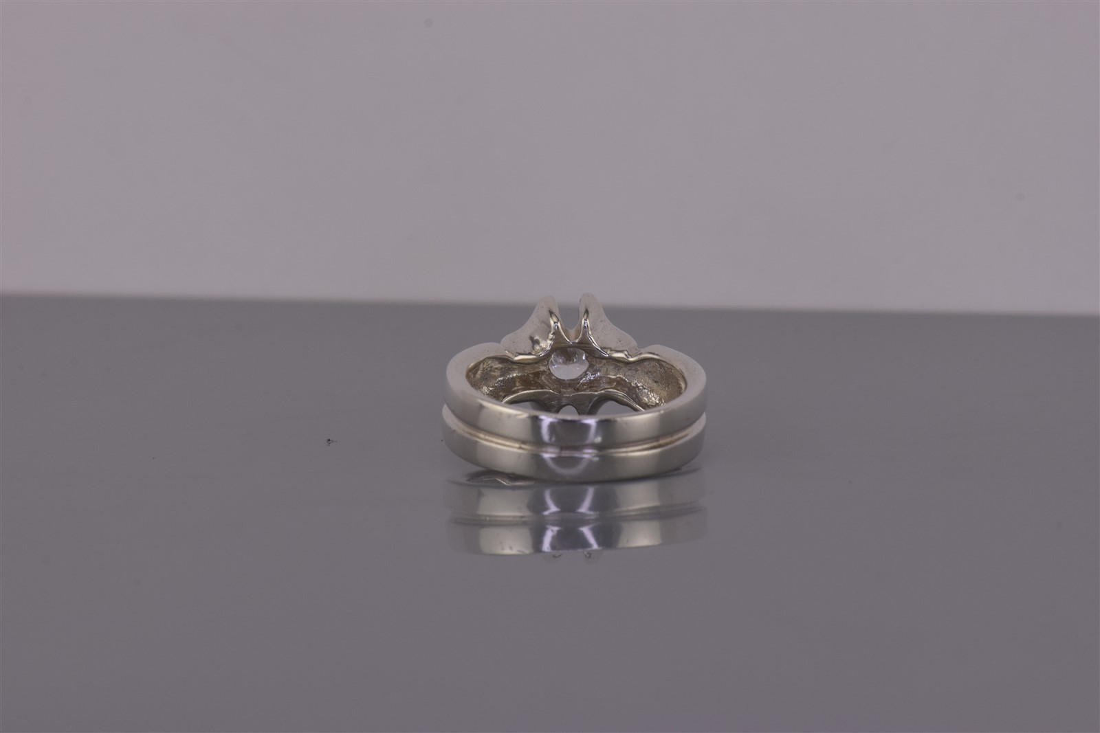 Sterling Silver Curve Bar Set Cubic Zirconia Grooved Double Band Ring 925 Sz: 5