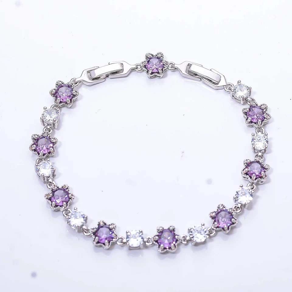 10 Ct Round Simulated Amethyst Women Tennis Bracelet 925 White Sterling Silver