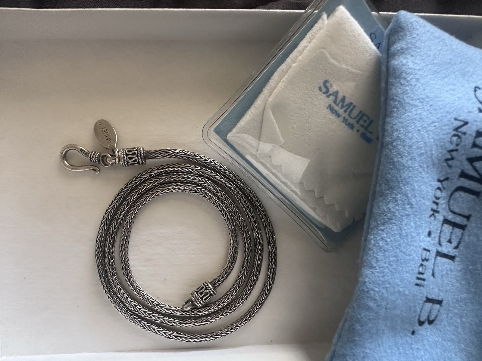 Samuel B Signed 925 Sterling Silver Spiga/Wheat Chain Necklace Hook Clasp