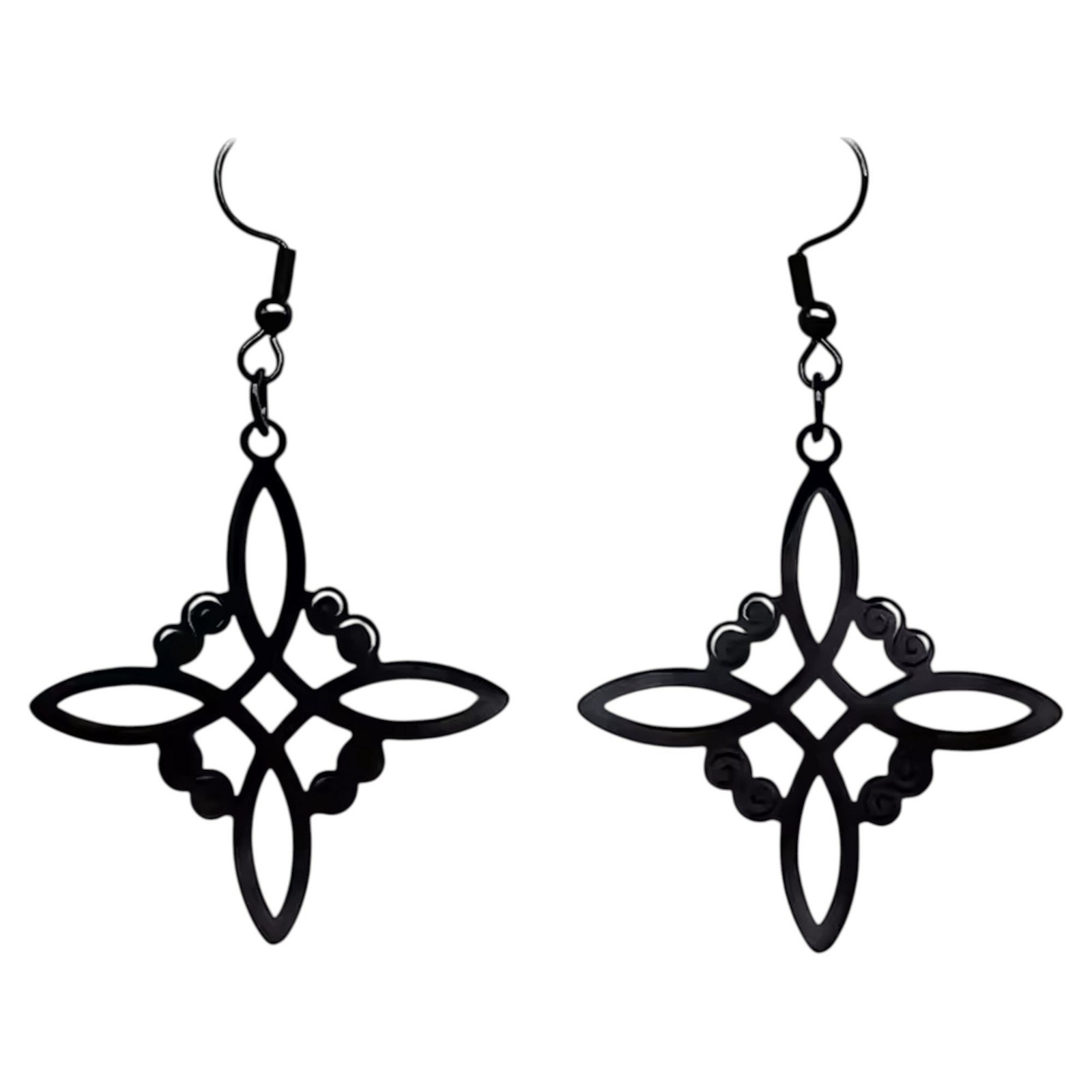 Witch Knot Earrings Black 316L Surgical Stainless Steel Wiccan Charm Dangles