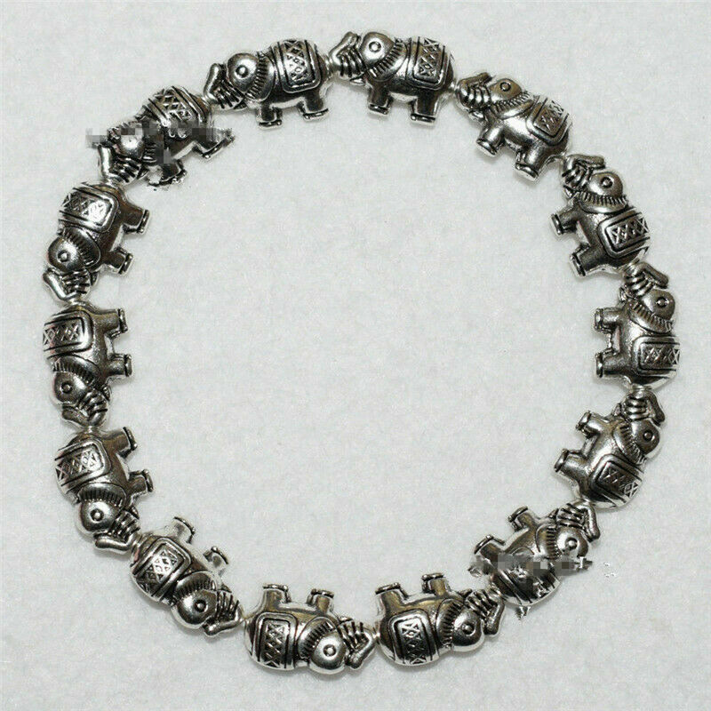Boho 925 Sterling Silver Vintage Style Elegant Elephant Tibetan Tibet Bracelet