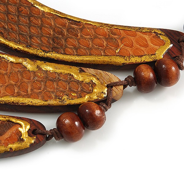 Tribal Layered Wooden Bar with Snake Print Leather Detailing Cotton Cord