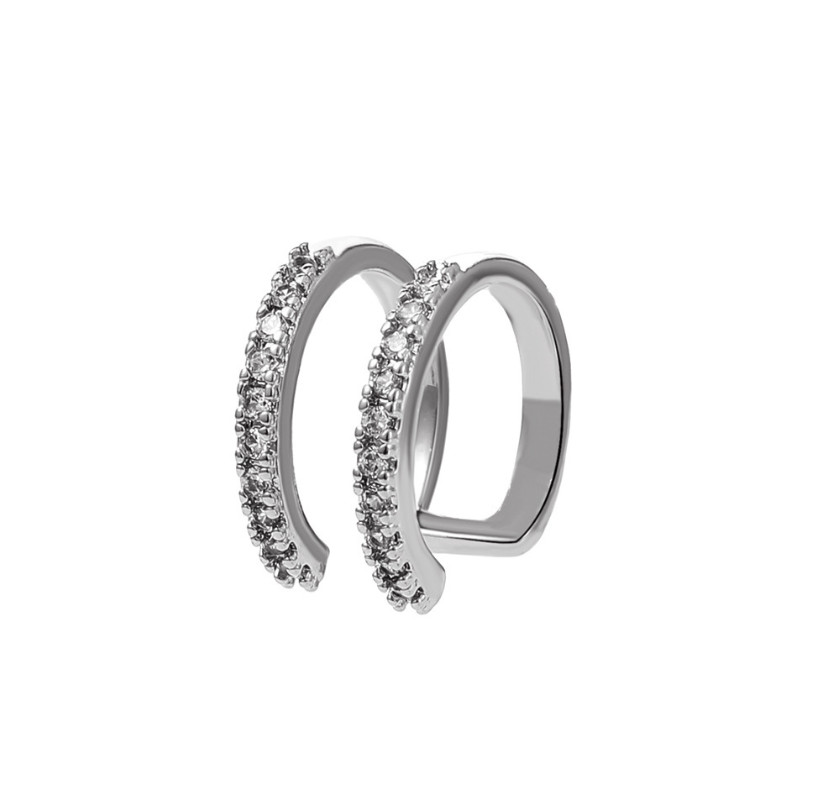 1Pc Silver Plated Double Layers CZ Ear Cuff Earring No Pierced Clip On Gift S13