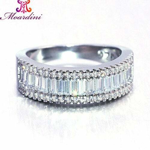 Ring; 18k White Gold Filled Square CLEAR ZIRCON Stone w 925 Sterling Silver sz 9