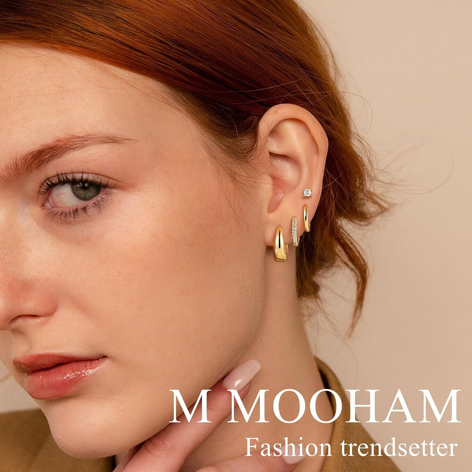 Gold Hoop Earrings Set for Women, Hypoallergenic Flat Back Stud Earrings for Sen