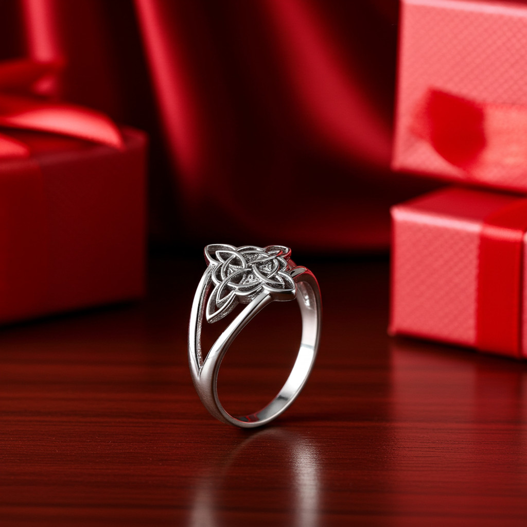 Sterling Silver Celtic Trinity Knot Triquetra Cross Ring for Women