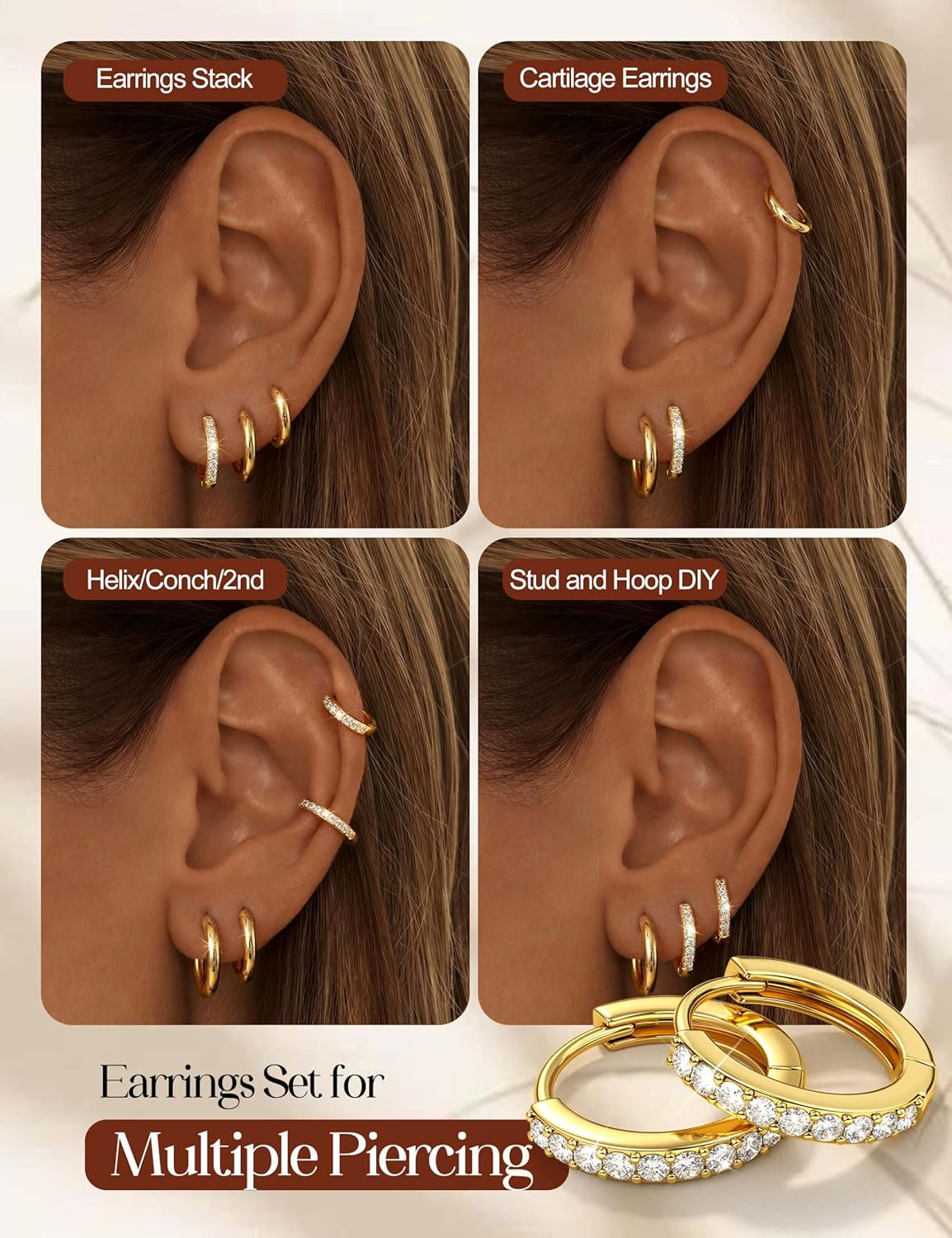 Small Gold Hoop Earrings for Women, Hypoallergenic Huggie Earrings for Sensitive