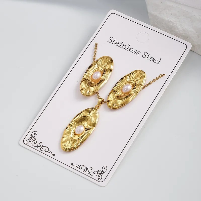 Elegant Pearl Imitation Oval Waterdrop Stripe Necklace Jewelry Set