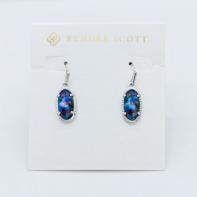 New Kendra Scott Lee Silver Drop Earrings In Teal Tie Dye