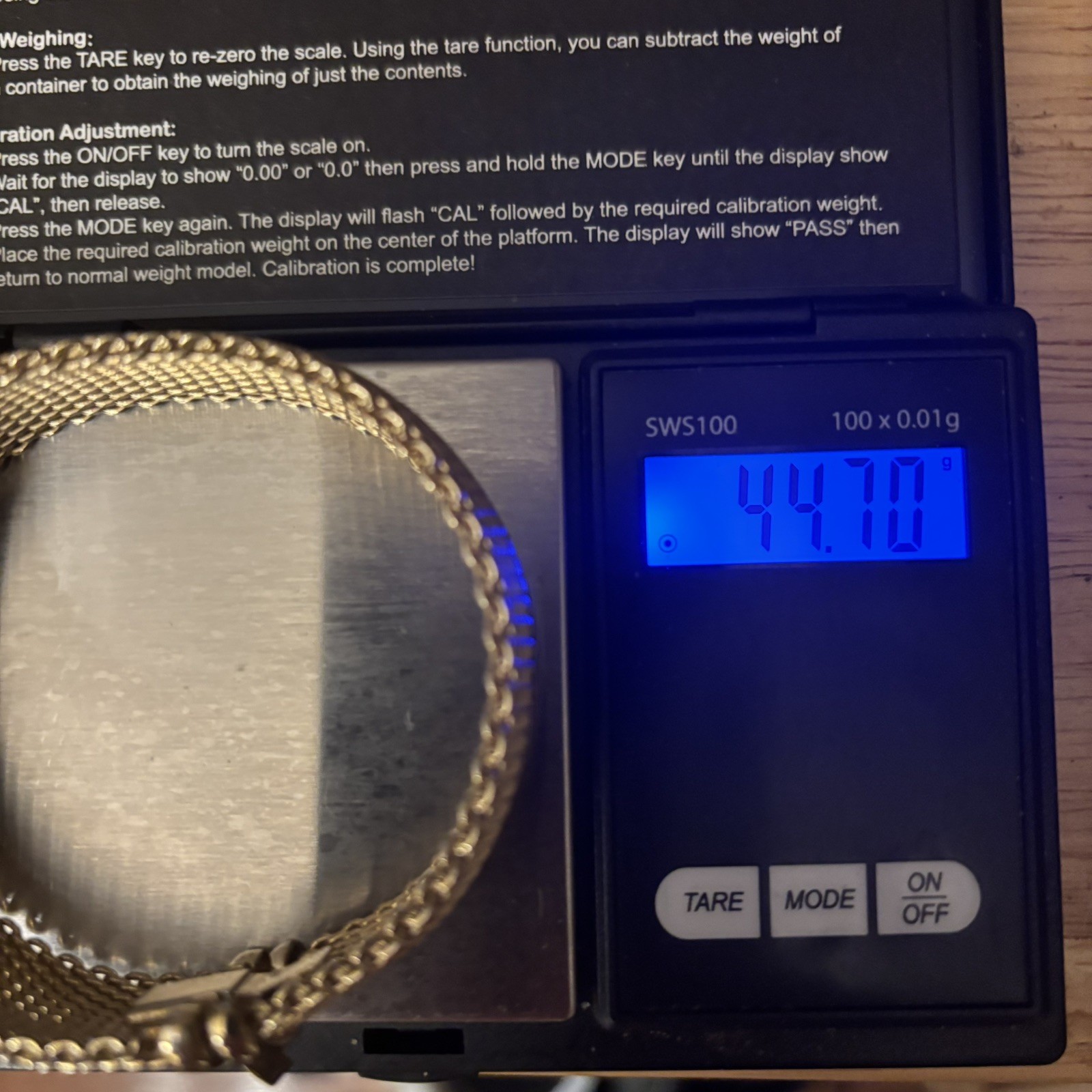 Woven Mesh Bracelet 14K Gold Electroplate ESPO Signed 7.5″ long; 0.75” wide 44g