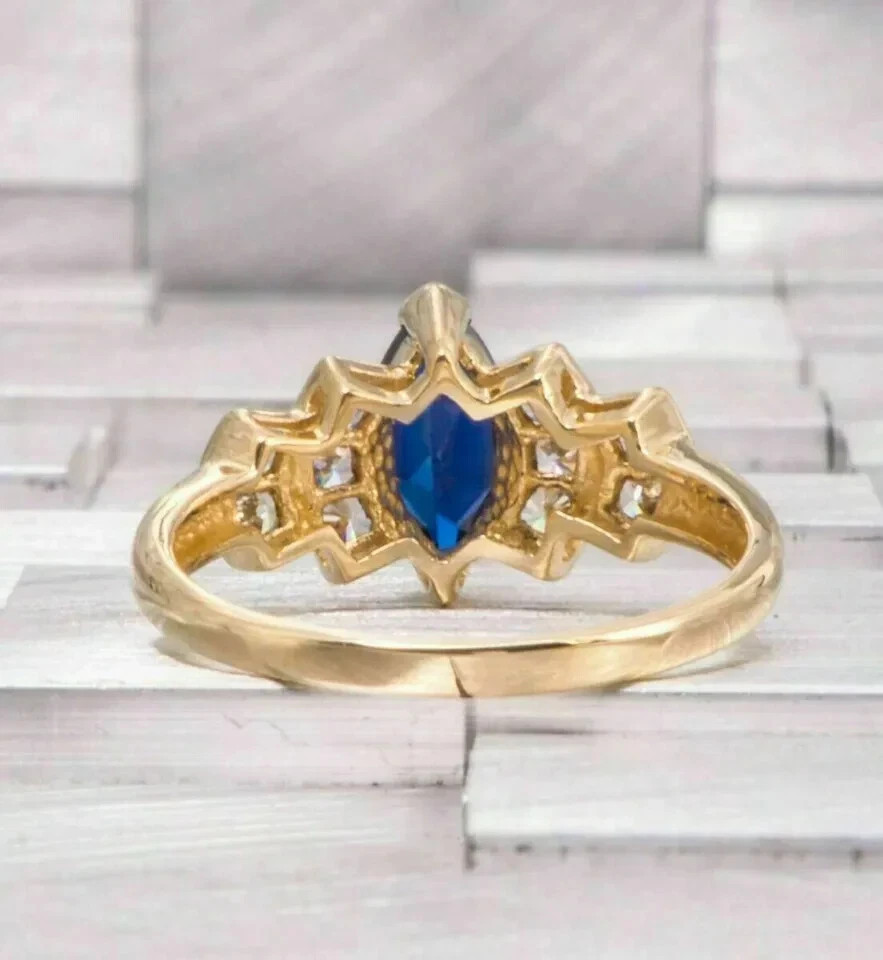 2.50Ct Marquise Sapphire & Diamond Vintage Wedding Ring 14k Yellow Gold Plated