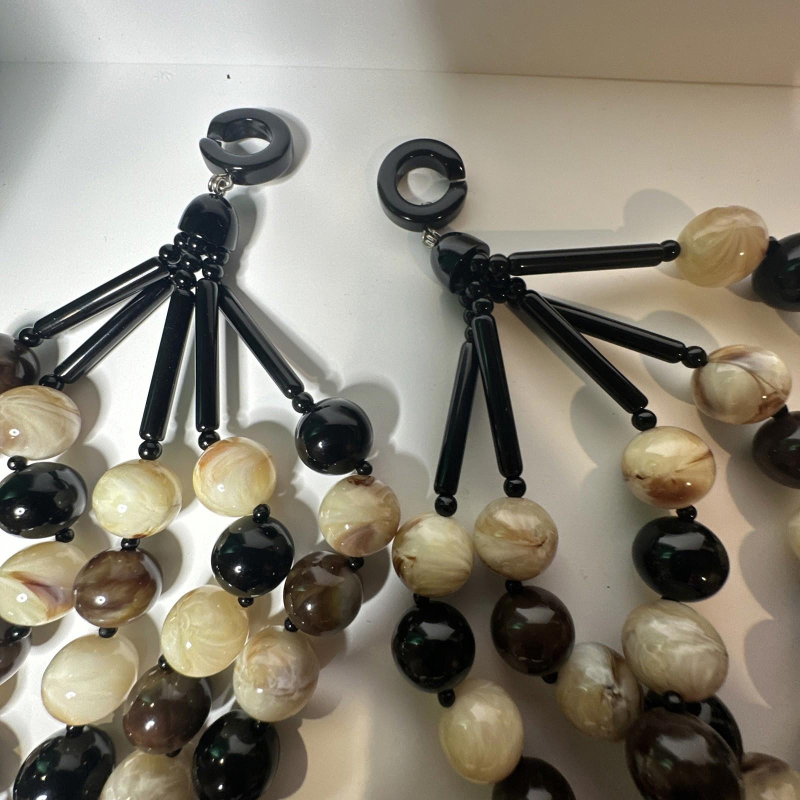 Angela Caputi Huge Multi Strand Black Brown Beige Beads Resin Necklace 18”
