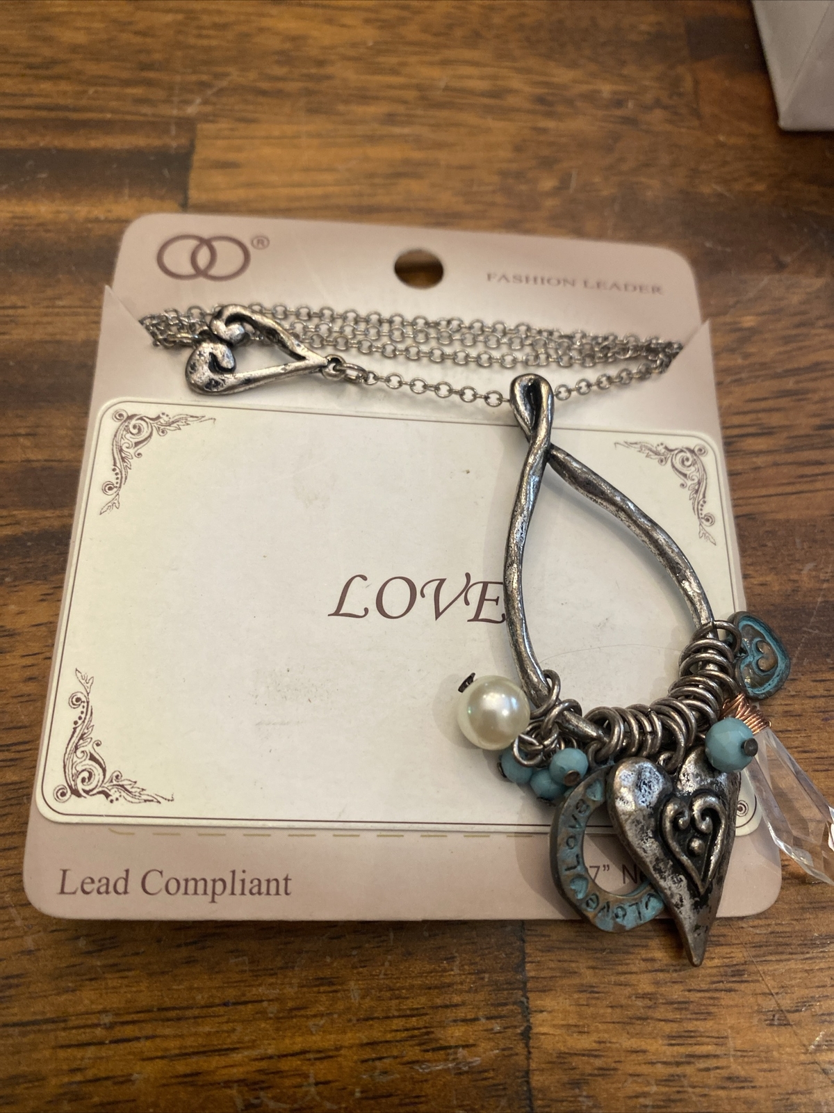 Beautiful 27 inch Silver Finish Necklace Love, Heart & Protection Crystal Charms
