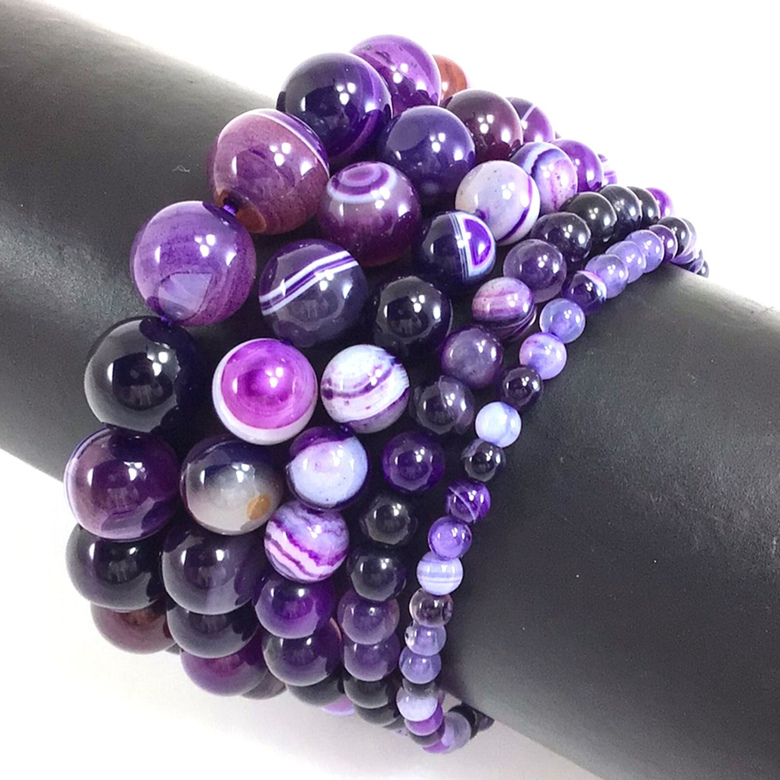 Handmade Natural Purple Stripe Agate Stretch Bracelet Beaded 4mm 6mm 8mm 10mm 12