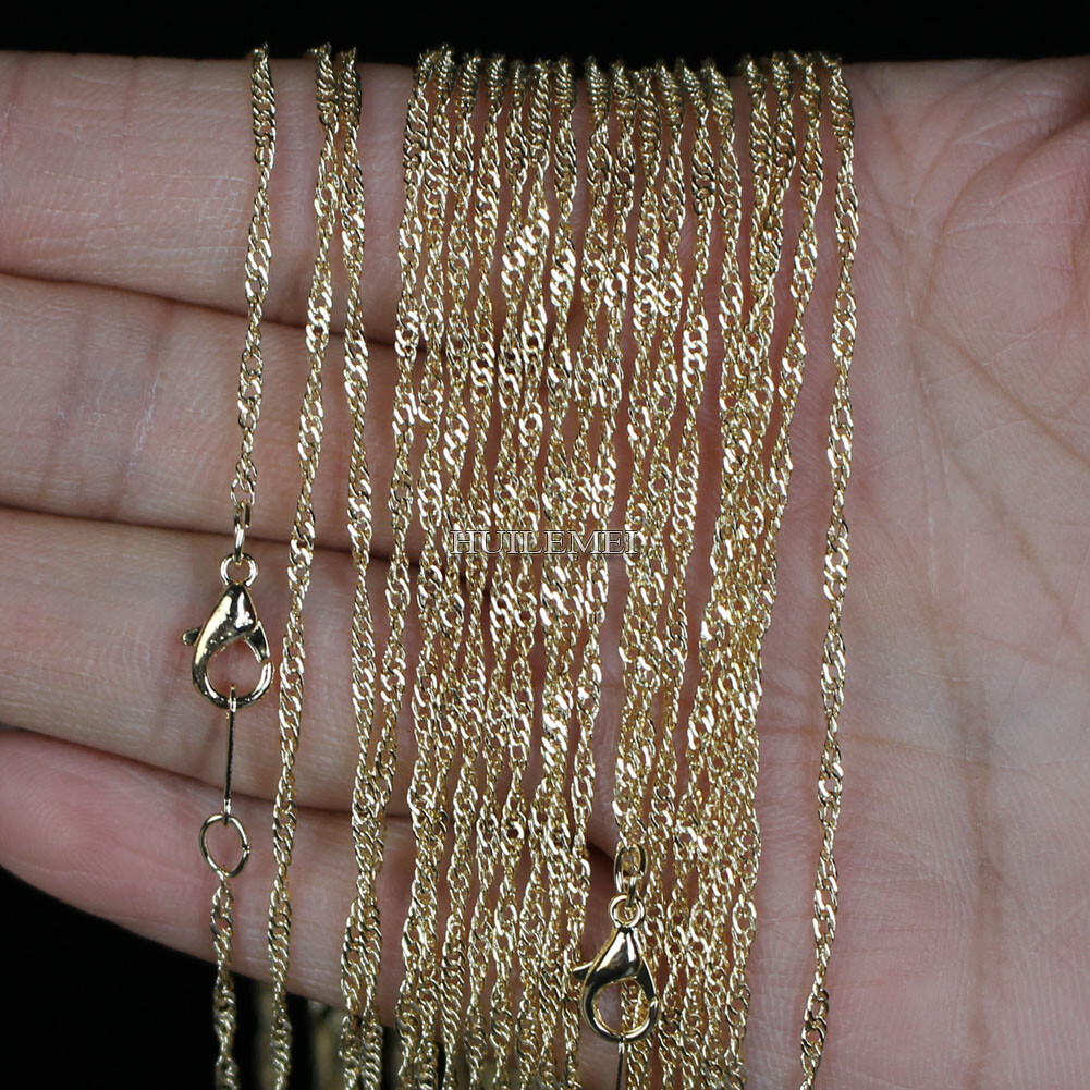 Wholesale 10pcs/lot 2mm KC Gold Color Water Wave Chain Necklaces 16″ 18″ 20″ 24″